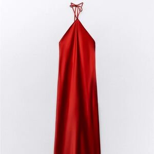 Zara Elegant Red Halter Dress